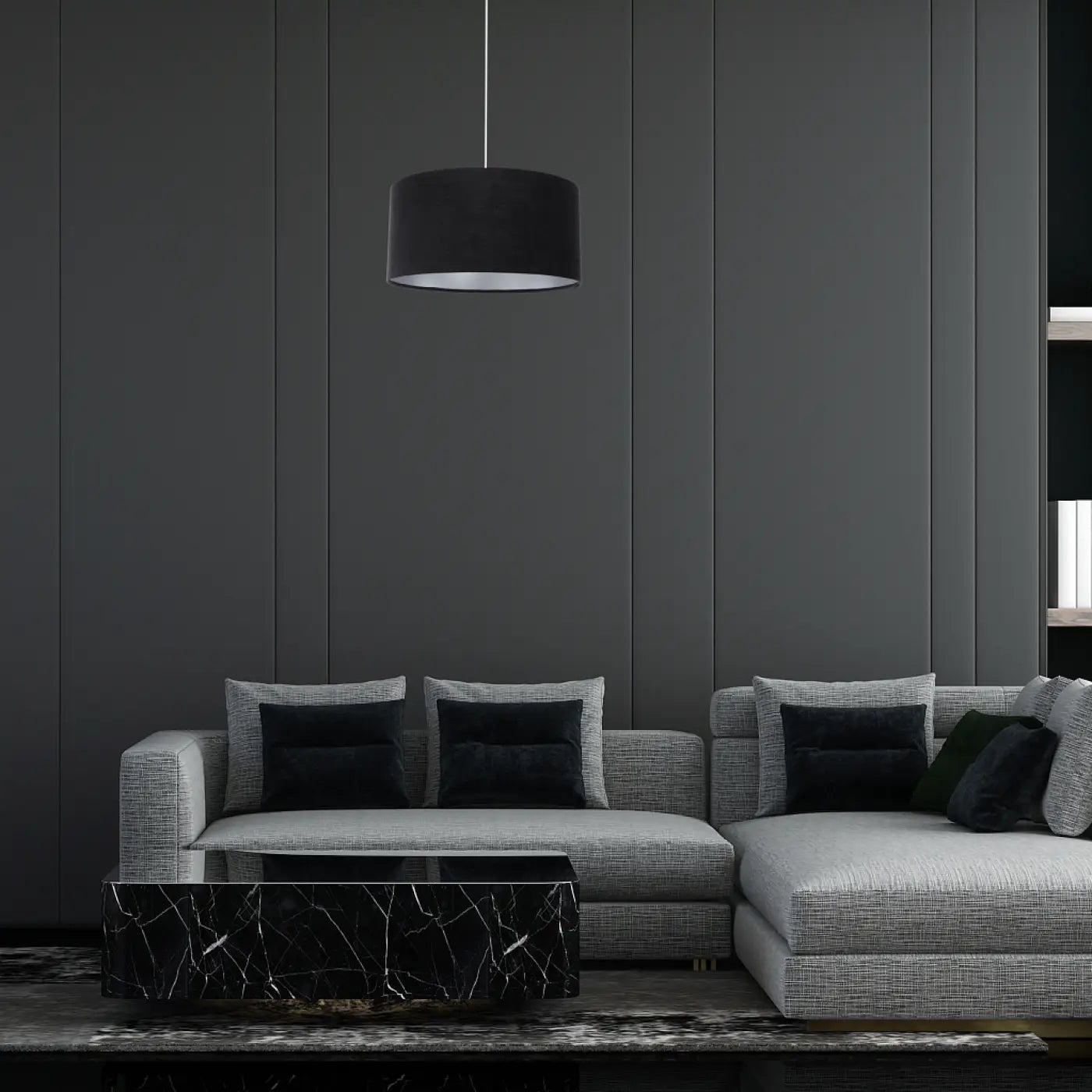 Suspension Luminaire Moderne en Tissu - Glamour Structural Velour (Noir/Argent)