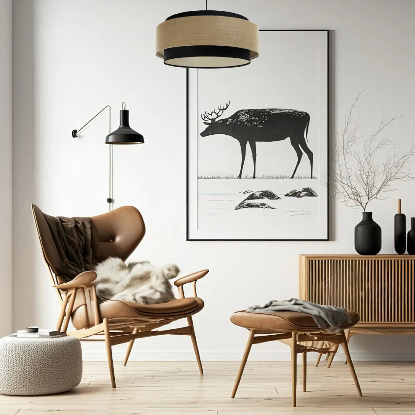 Suspension Luminaire Chic en Tissu - Doblo Classic (Noir /Beige/Ecru)