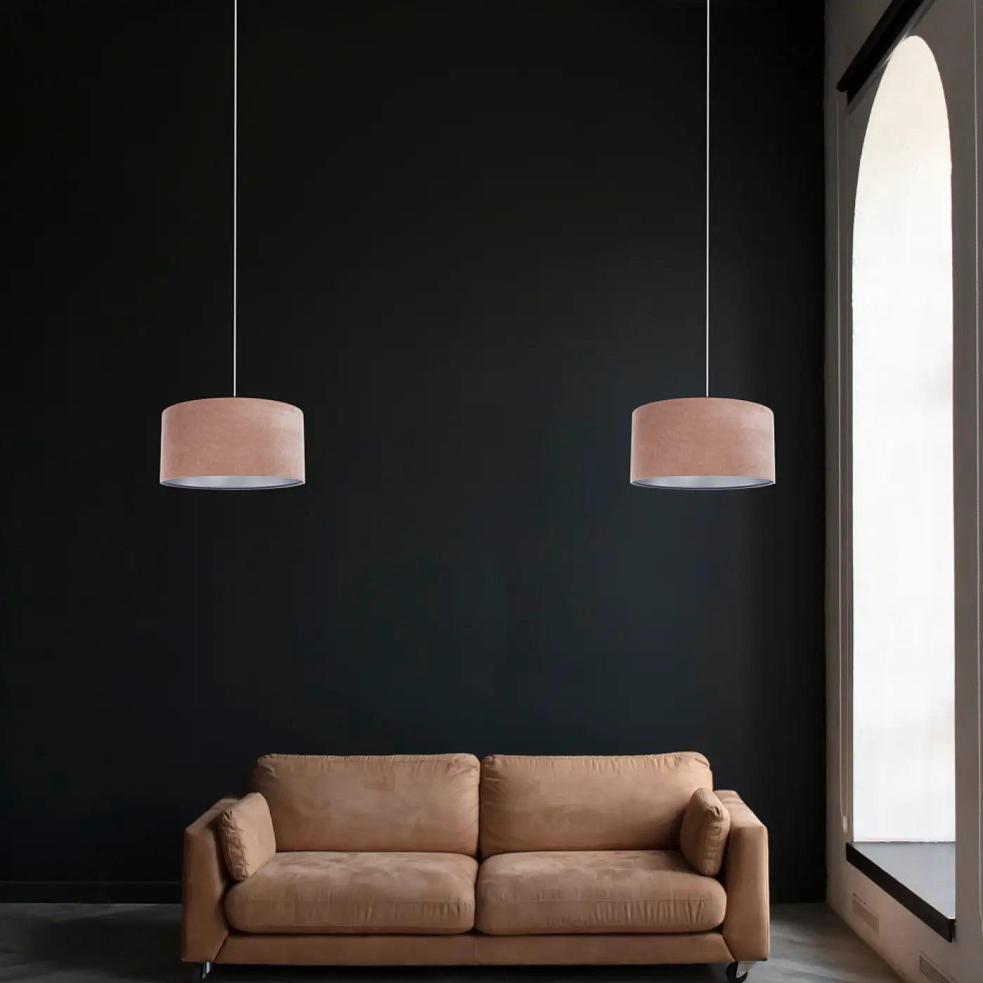 Suspension Luminaire Moderne en Tissu - Glamour Structural Velour (Rose/Argent)