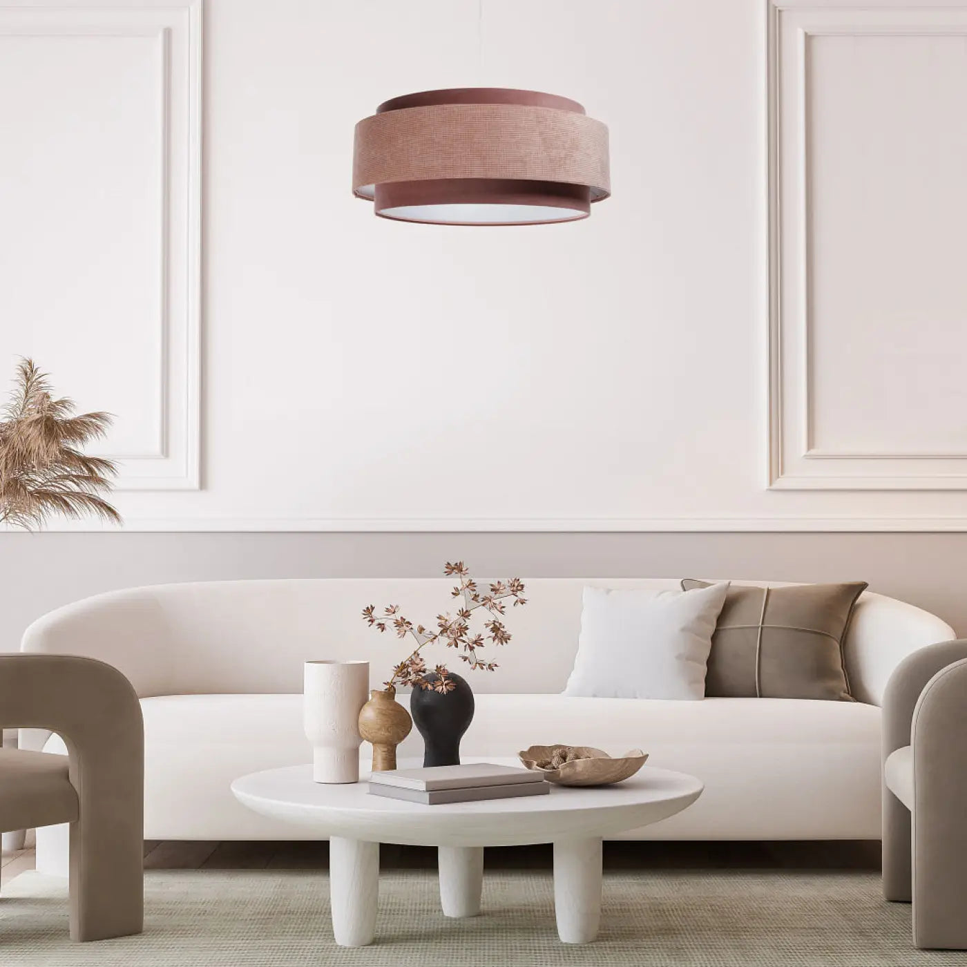Suspension Luminaire en Tissu - Doblo Classic (Rose/Blanc)