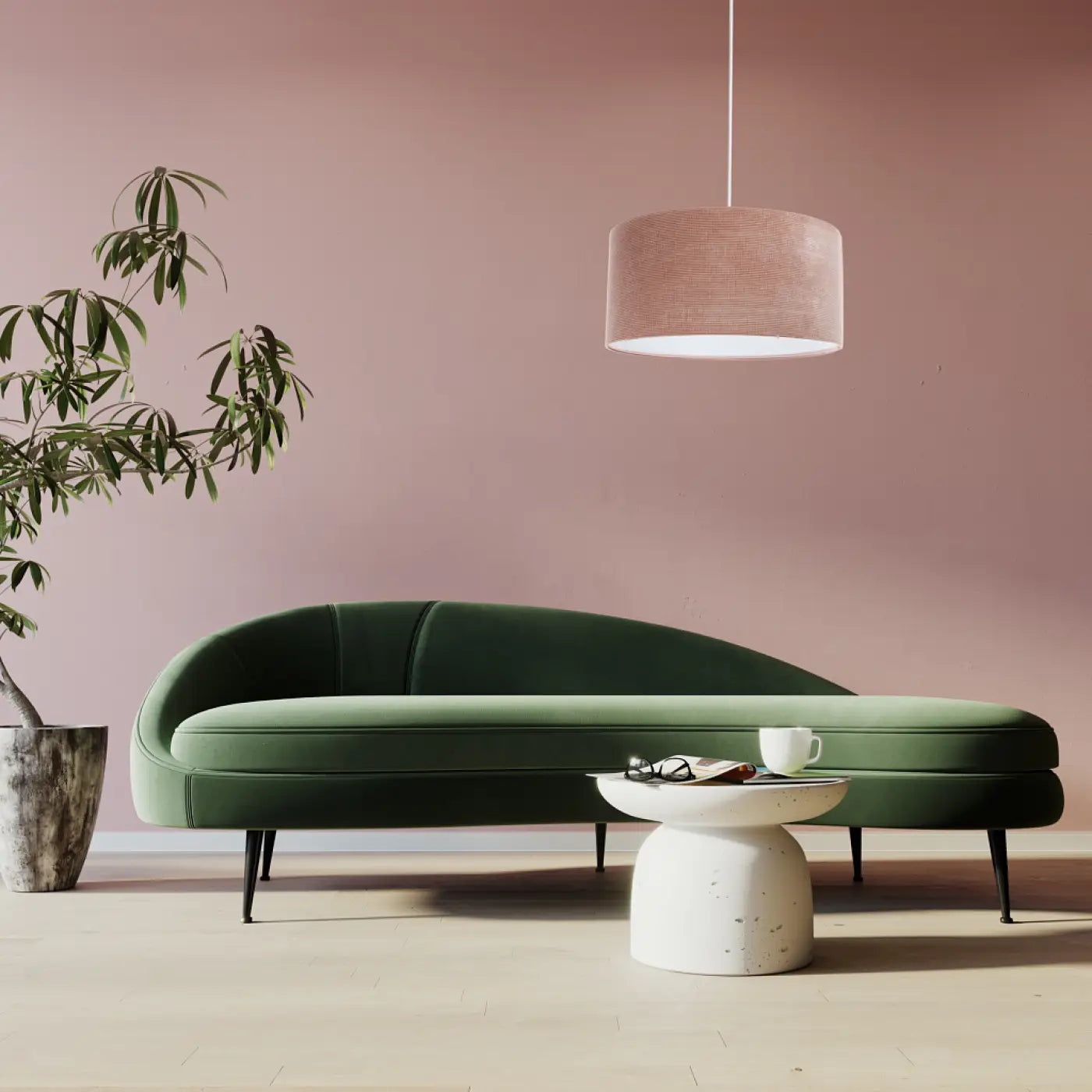 Suspension Luminaire Moderne en Tissu - Glamour Structural Velour (Rose/Blanc)