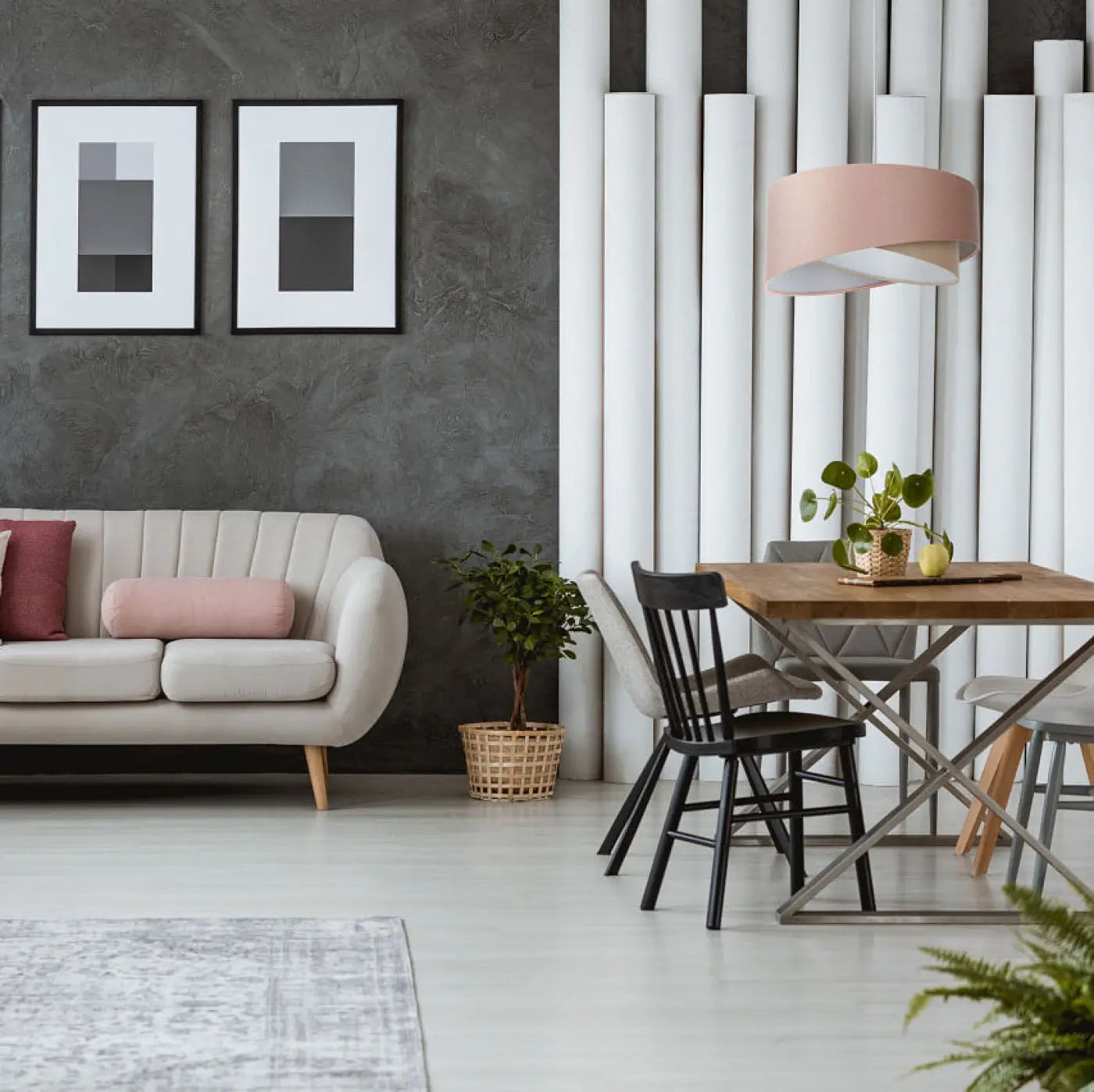 Suspension Luminaire Design en Tissu - Galaxy Jasmin (Vieux Rose/Beige/Gris Clair)