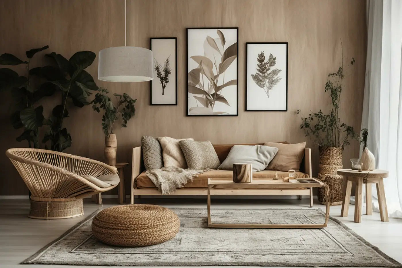 Suspension Luminaire Minimaliste en Tissu - Boho Elegant (Taupe/Ecru)