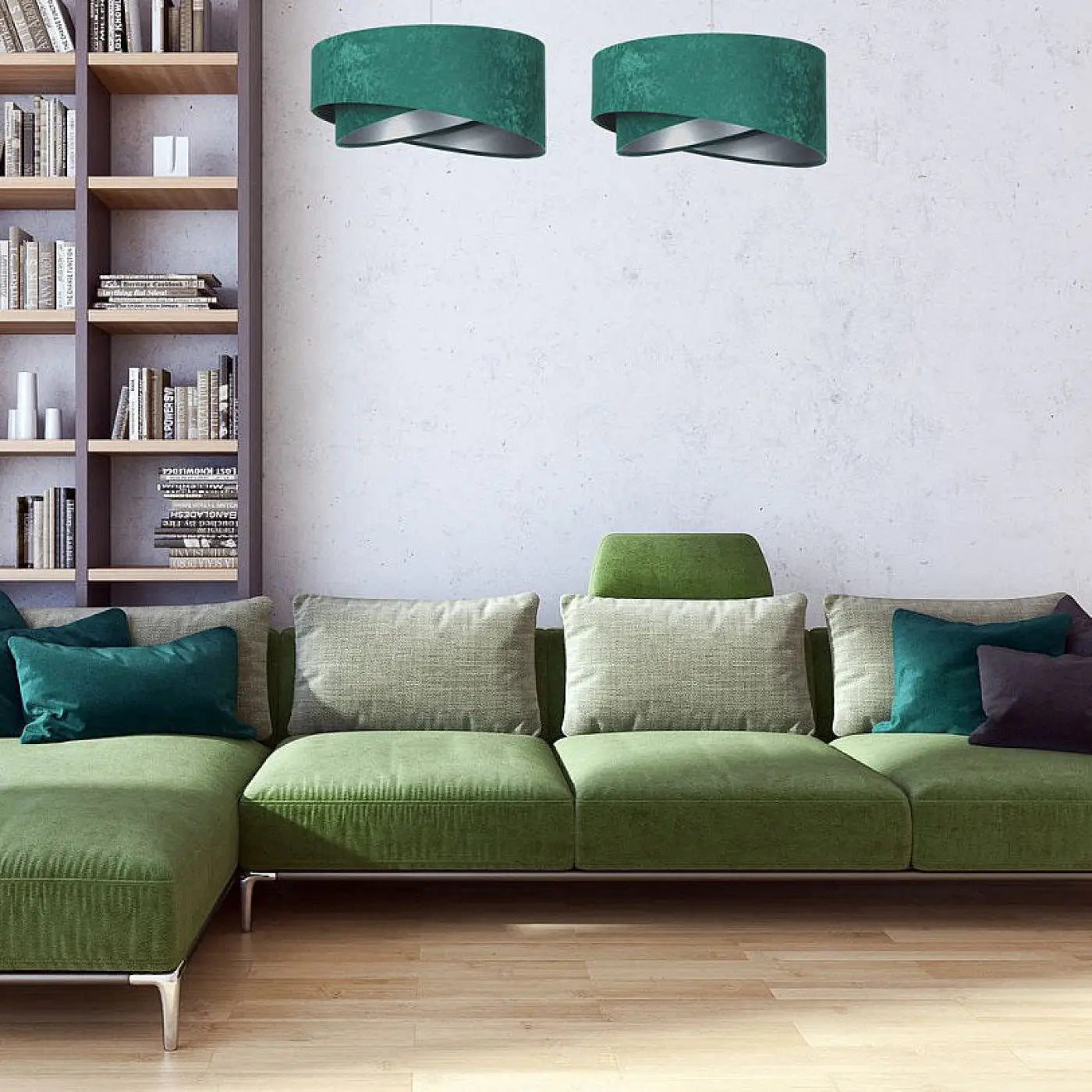 Suspension Luminaire Chic en Tissu - Galaxy Velour 50 Cm (Vert/Argent)