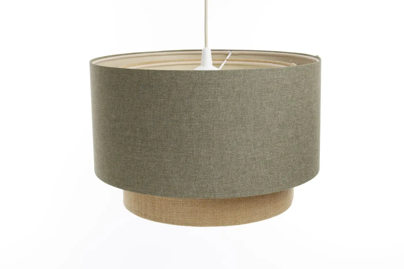 Suspension Luminaire en Tissu - Duo Rattan (Vert Gris/Beige/Ecru)