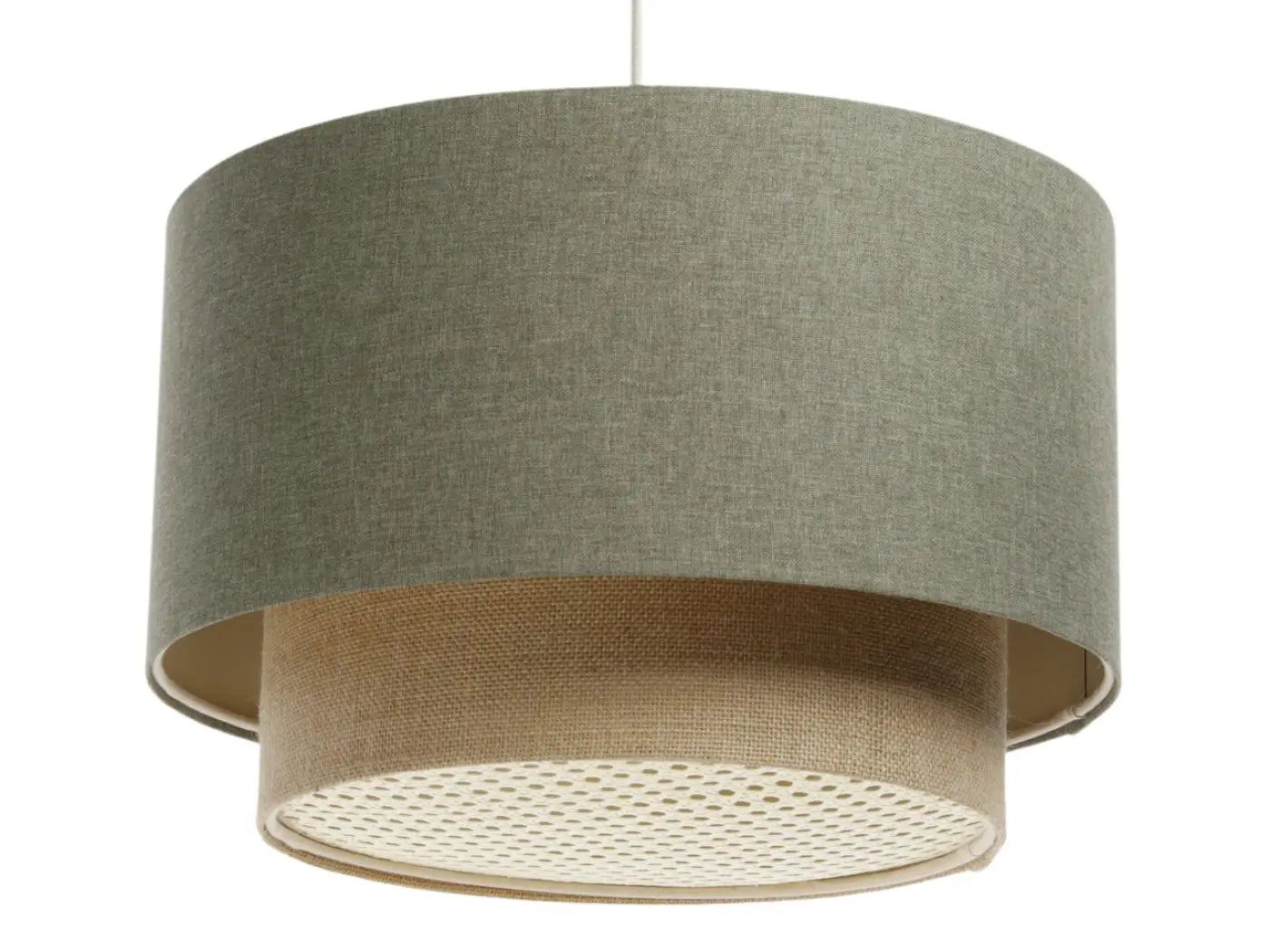 Suspension Luminaire en Tissu - Duo Rattan (Vert Gris/Beige/Ecru)