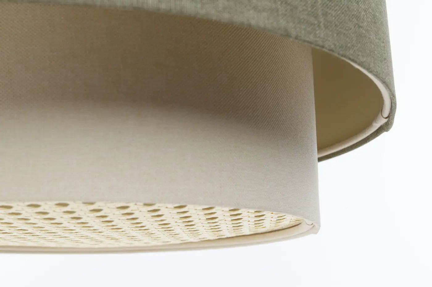 Suspension Luminaire en Tissu - Duo Rattan (Vert Gris/Crème/Ecru)