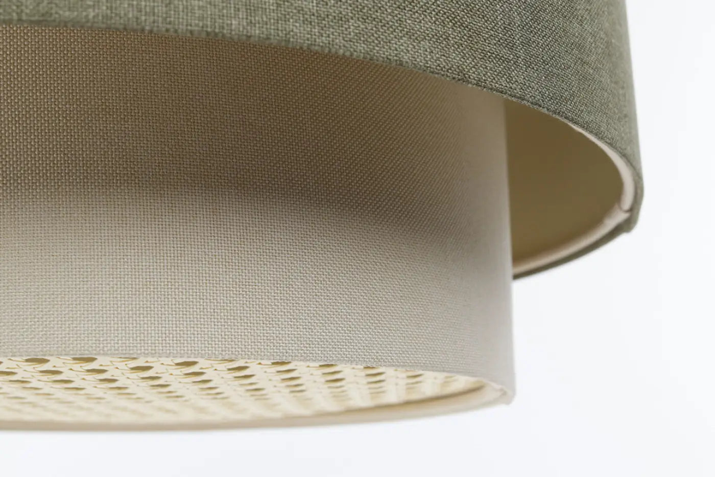 Suspension Luminaire en Tissu - Duo Rattan (Vert Gris/Crème/Ecru)