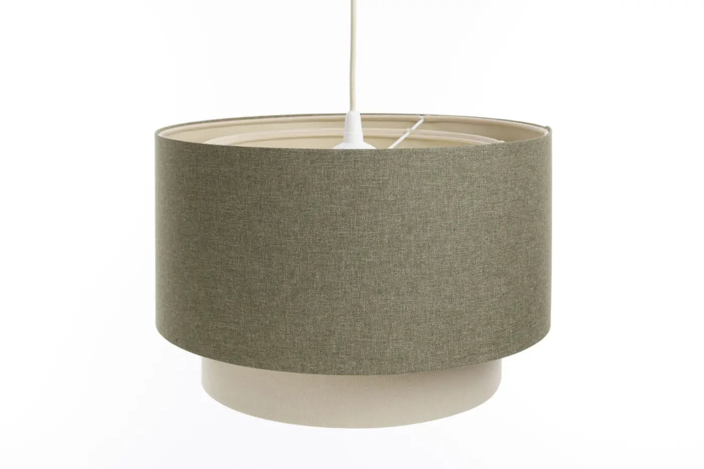 Suspension Luminaire en Tissu - Duo Rattan (Vert Gris/Crème/Ecru)