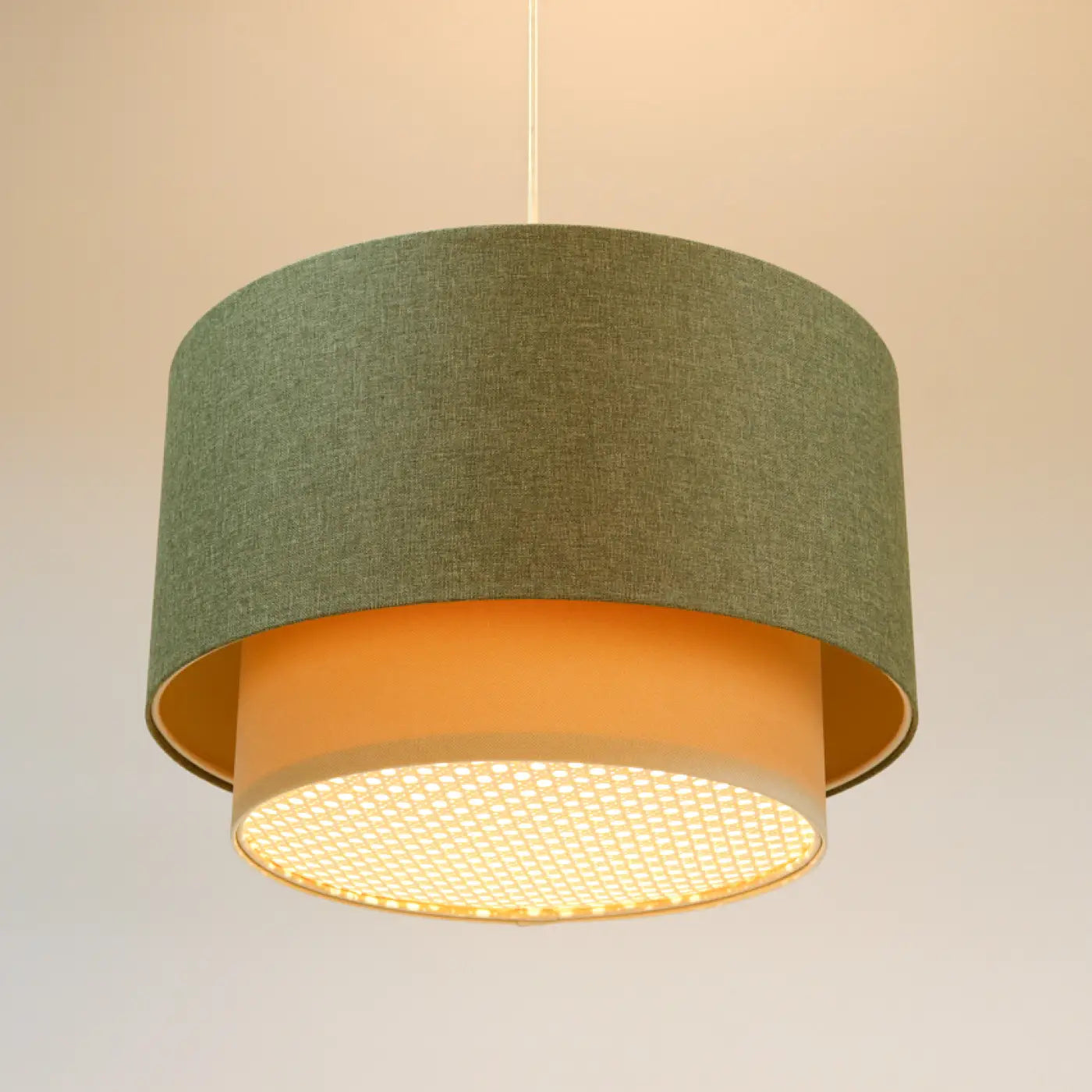 Suspension Luminaire en Tissu - Duo Rattan (Vert Gris/Crème/Ecru)