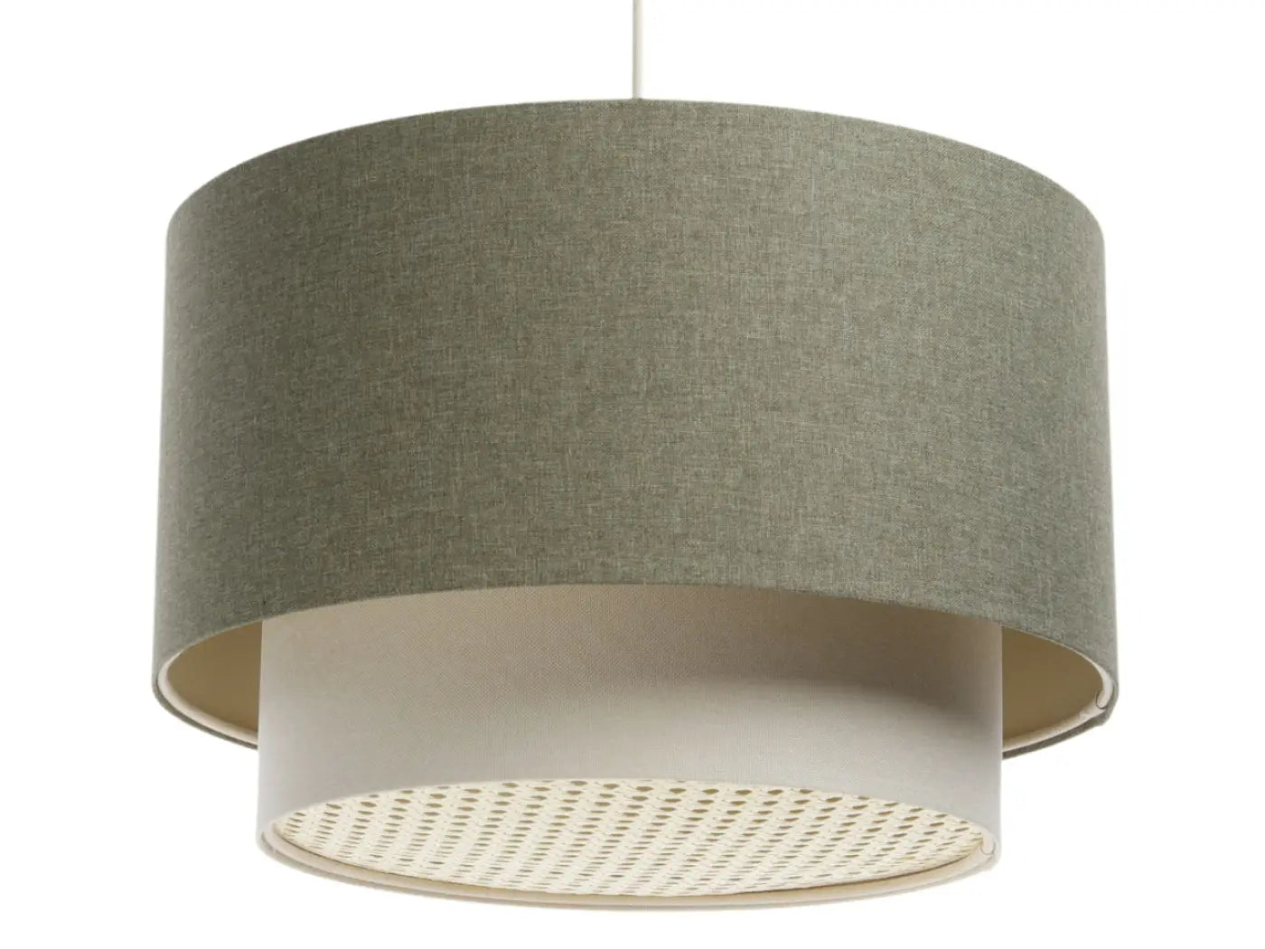 Suspension Luminaire en Tissu - Duo Rattan (Vert Gris/Crème/Ecru)