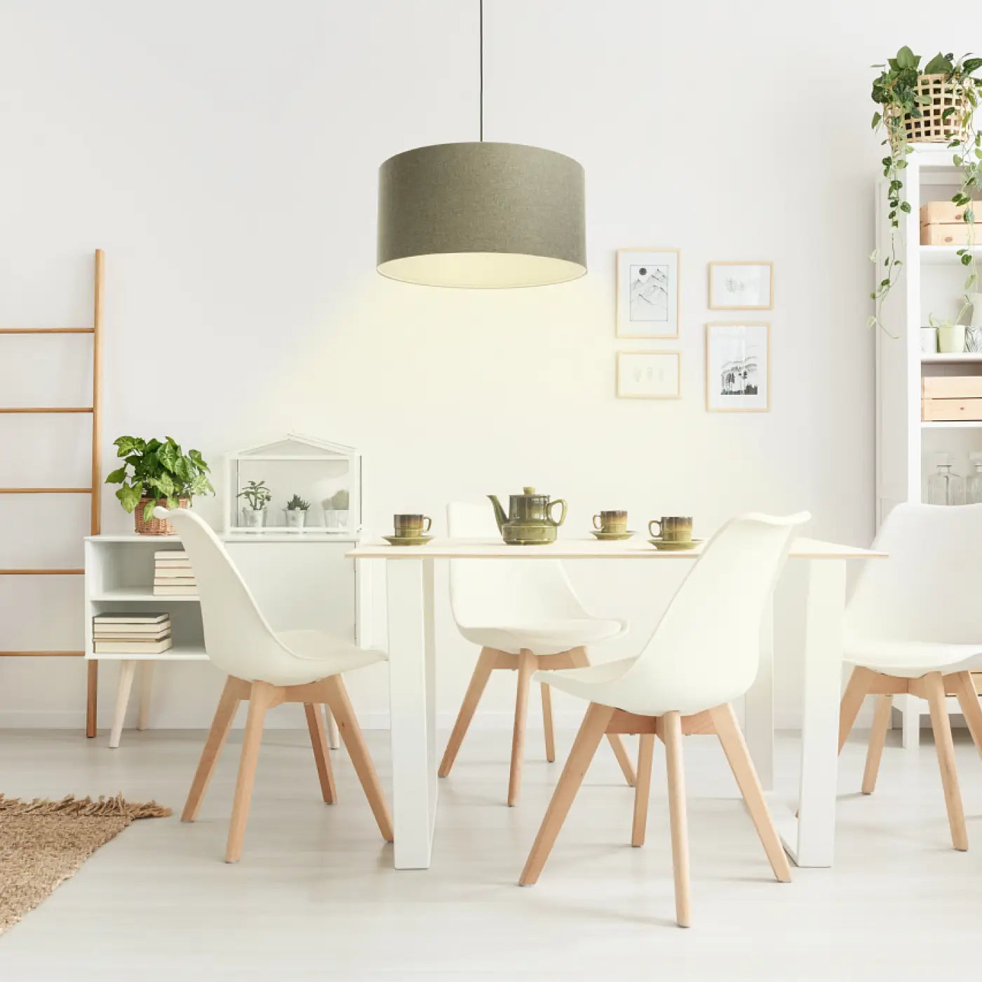 Suspension Luminaire Minimaliste en Tissu - Boho Elegant (Vert Gris/Ecru)