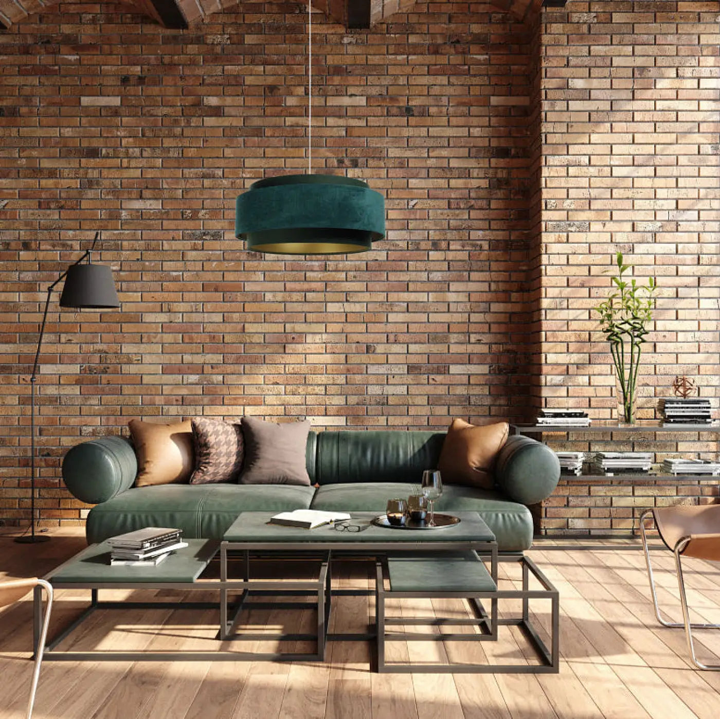 Suspension Luminaire en Tissu - Doblo Classic (Vert/Doré)