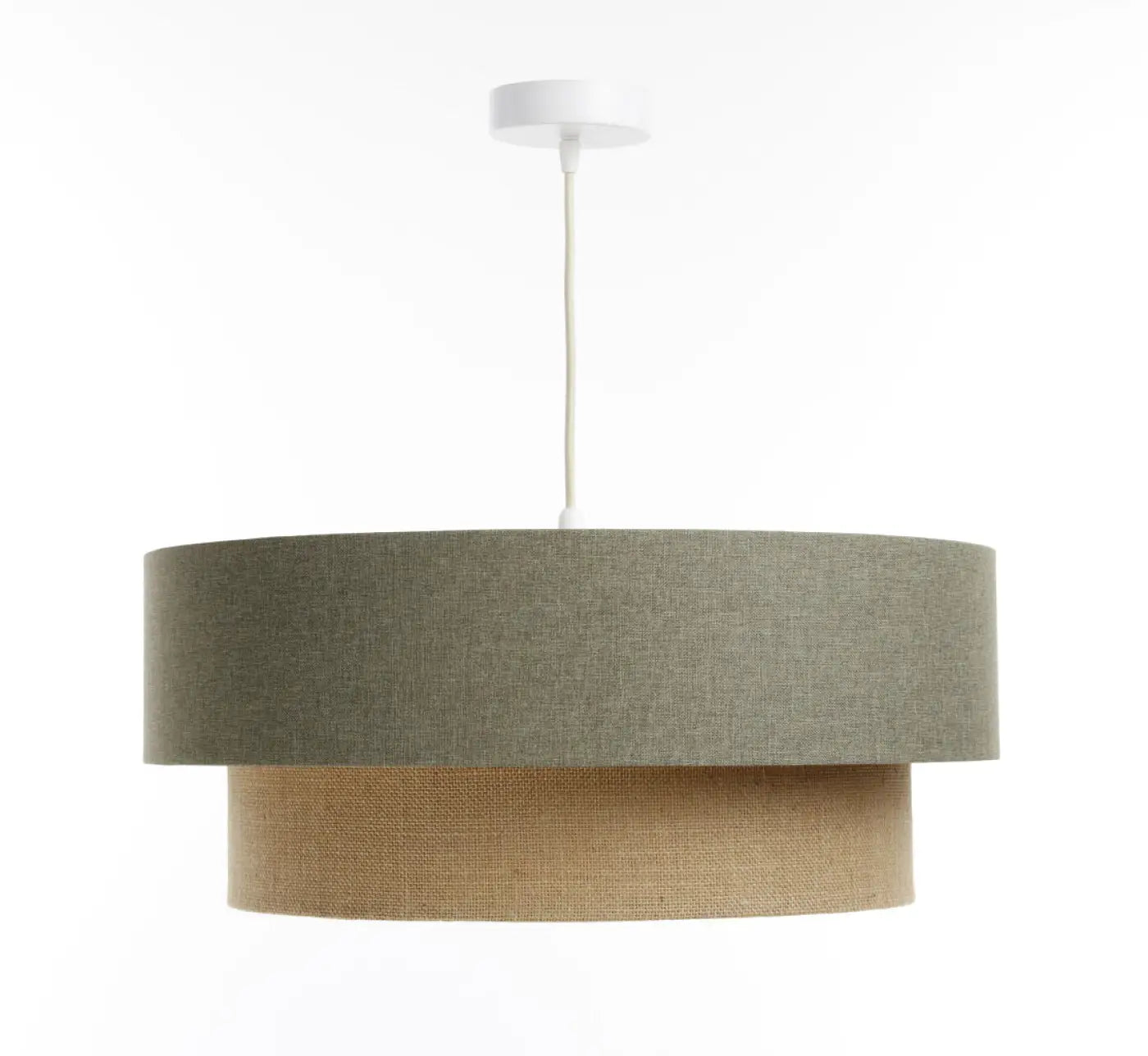 Suspension Luminaire Moderne en Tissu - Duo Boho Elegant (Vert Gris/Beige/Ecru)