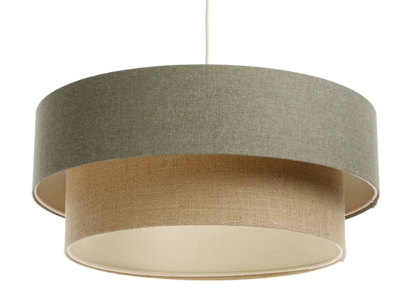 Suspension Luminaire Moderne en Tissu - Duo Boho Elegant (Vert Gris/Beige/Ecru)