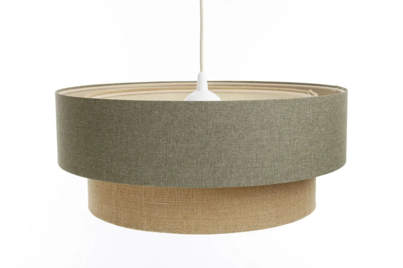 Suspension Luminaire Moderne en Tissu - Duo Boho Elegant (Vert Gris/Beige/Ecru)