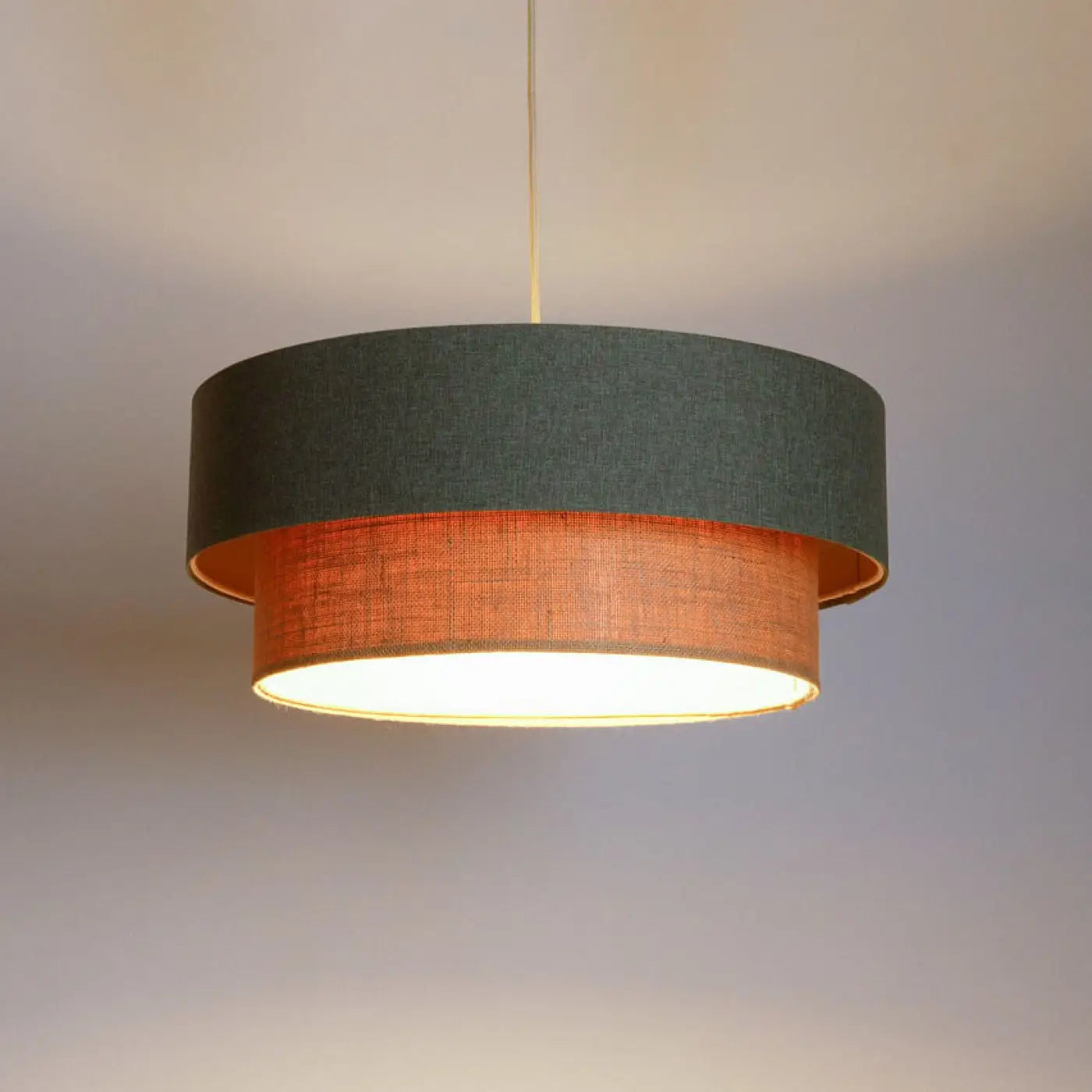 Suspension Luminaire Moderne en Tissu - Duo Boho Elegant (Vert Gris/Beige/Ecru)