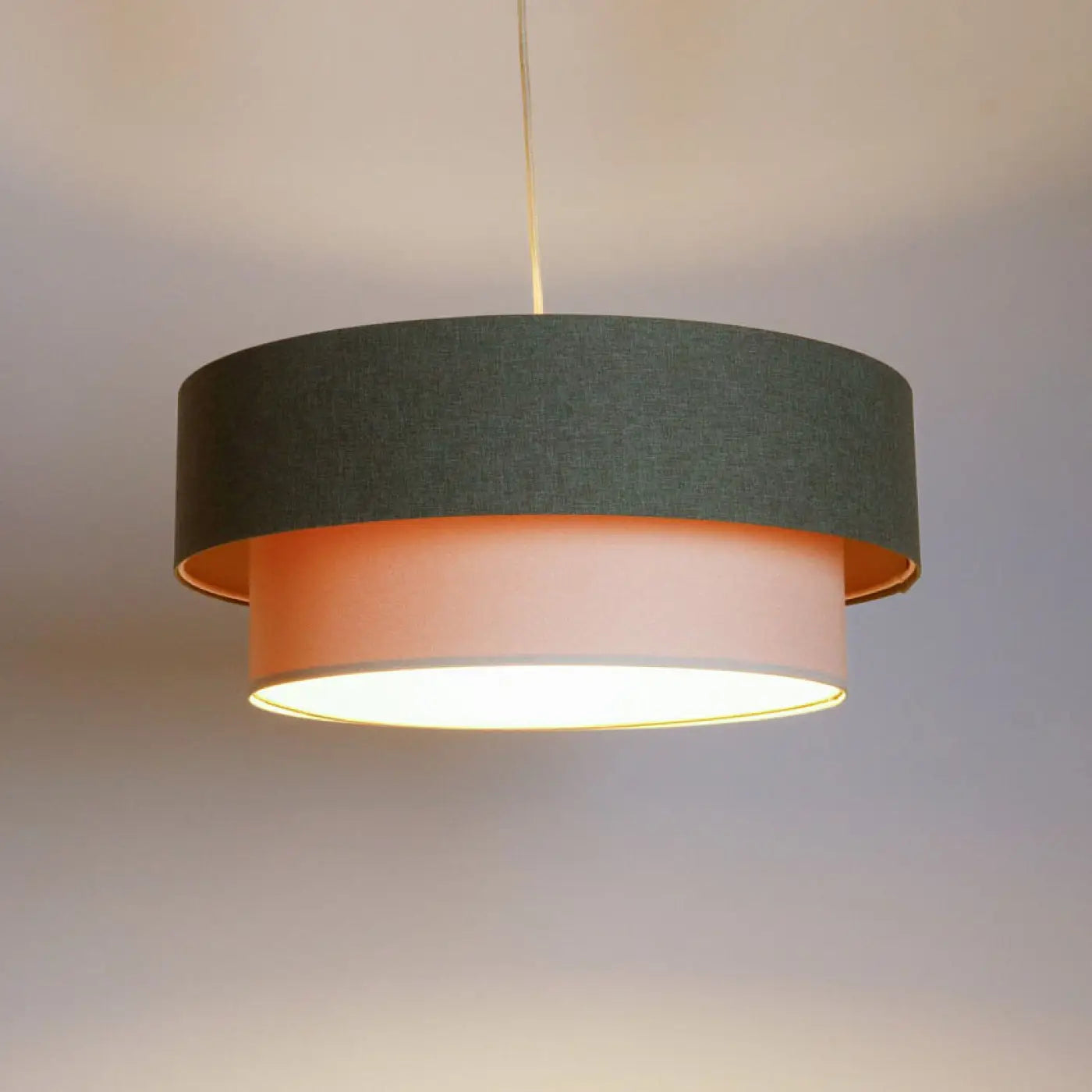 Suspension Luminaire Moderne en Tissu - Duo Boho Elegant (Vert Gris/Crème/Ecru)