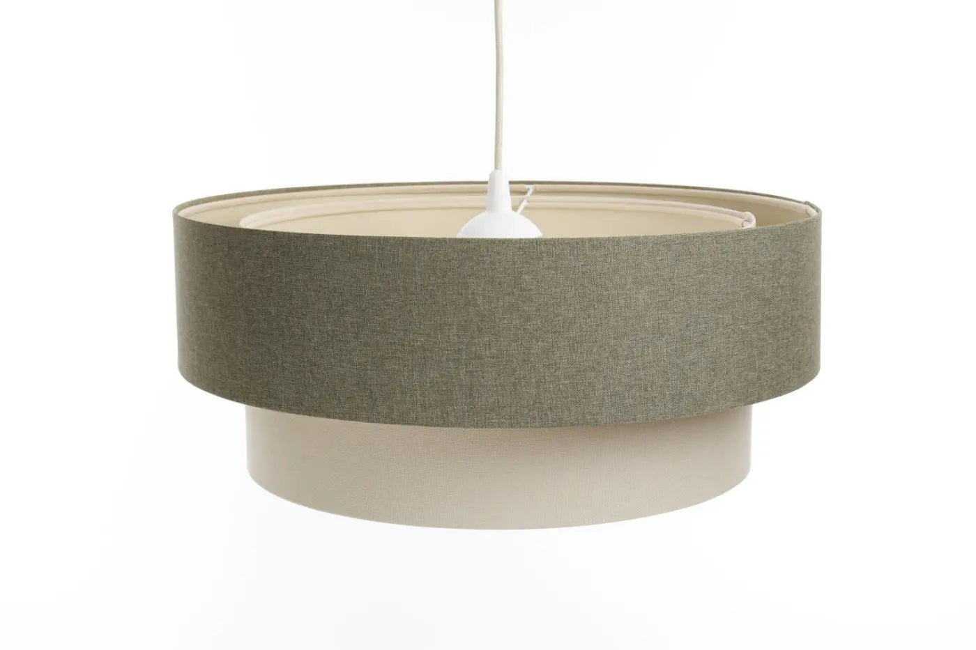 Suspension Luminaire Moderne en Tissu - Duo Boho Elegant (Vert Gris/Crème/Ecru)