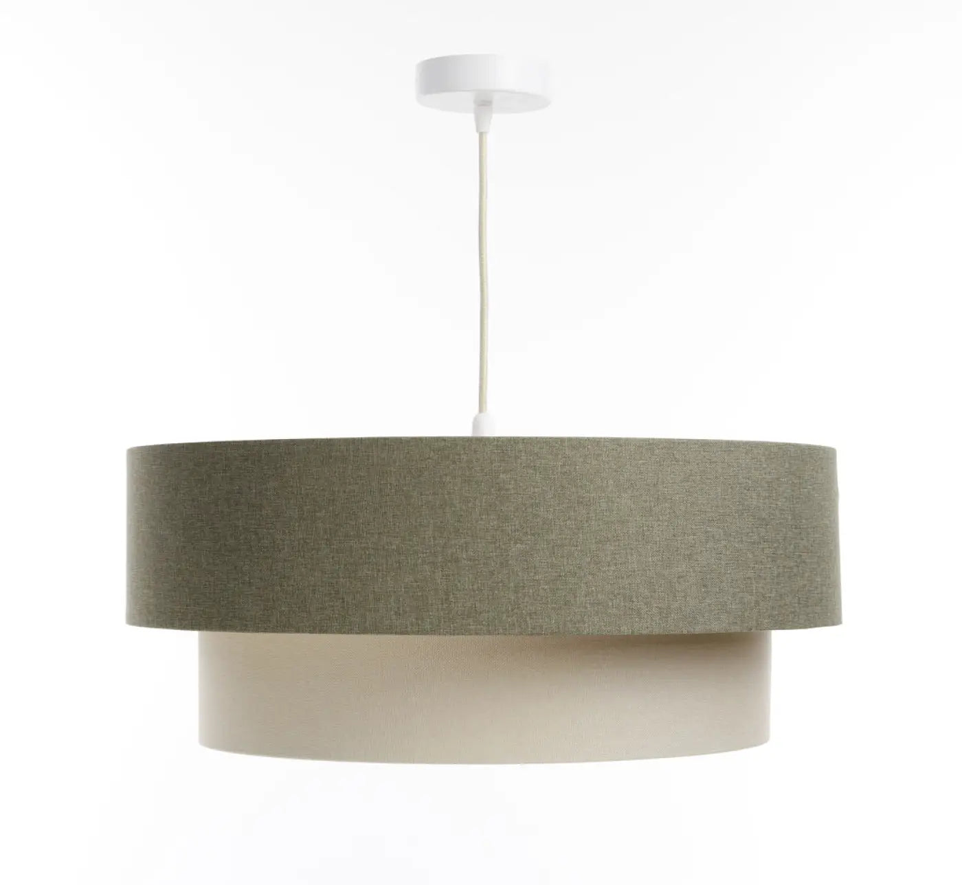 Suspension Luminaire Moderne en Tissu - Duo Boho Elegant (Vert Gris/Crème/Ecru)