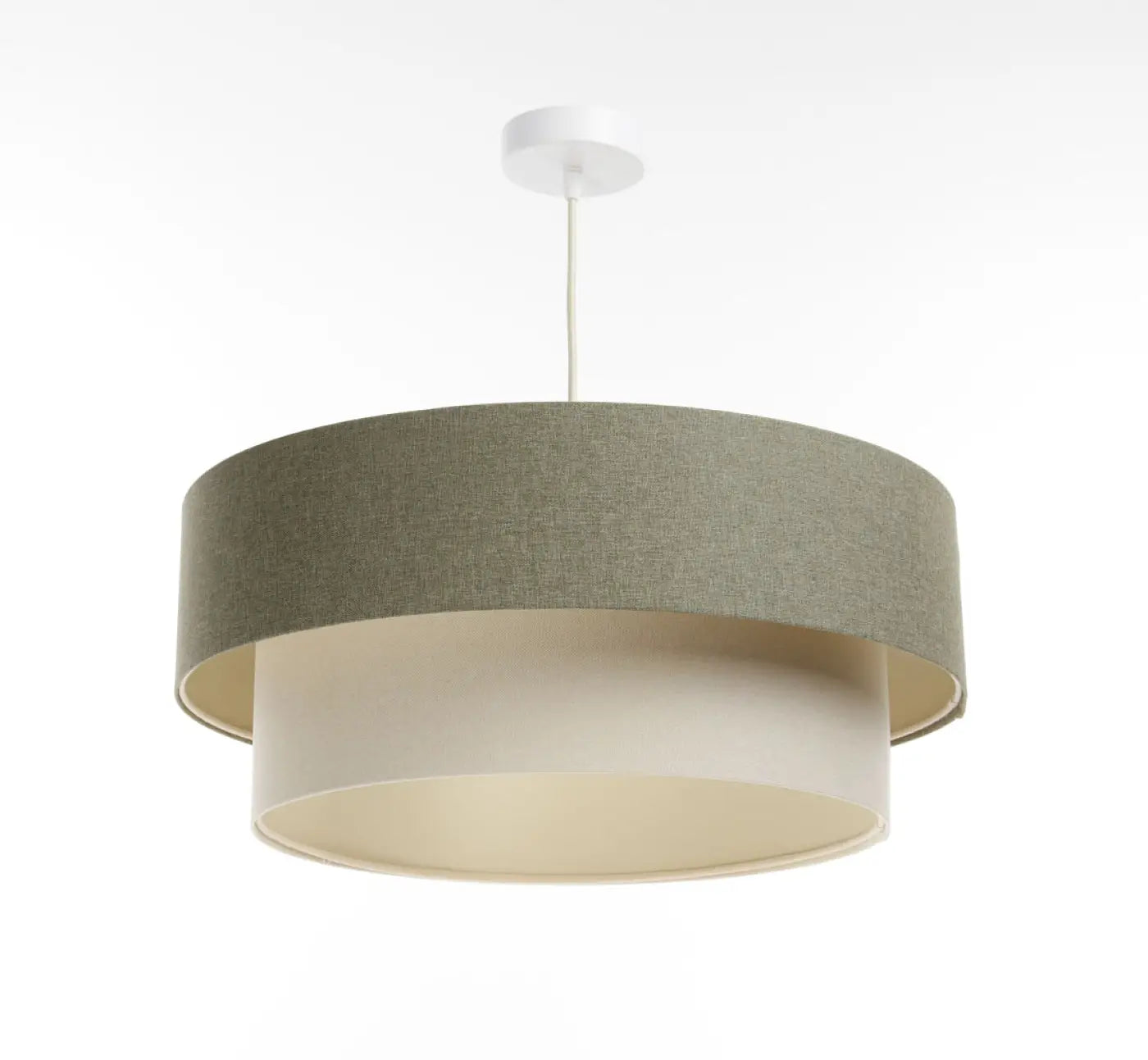 Suspension Luminaire Moderne en Tissu - Duo Boho Elegant (Vert Gris/Crème/Ecru)