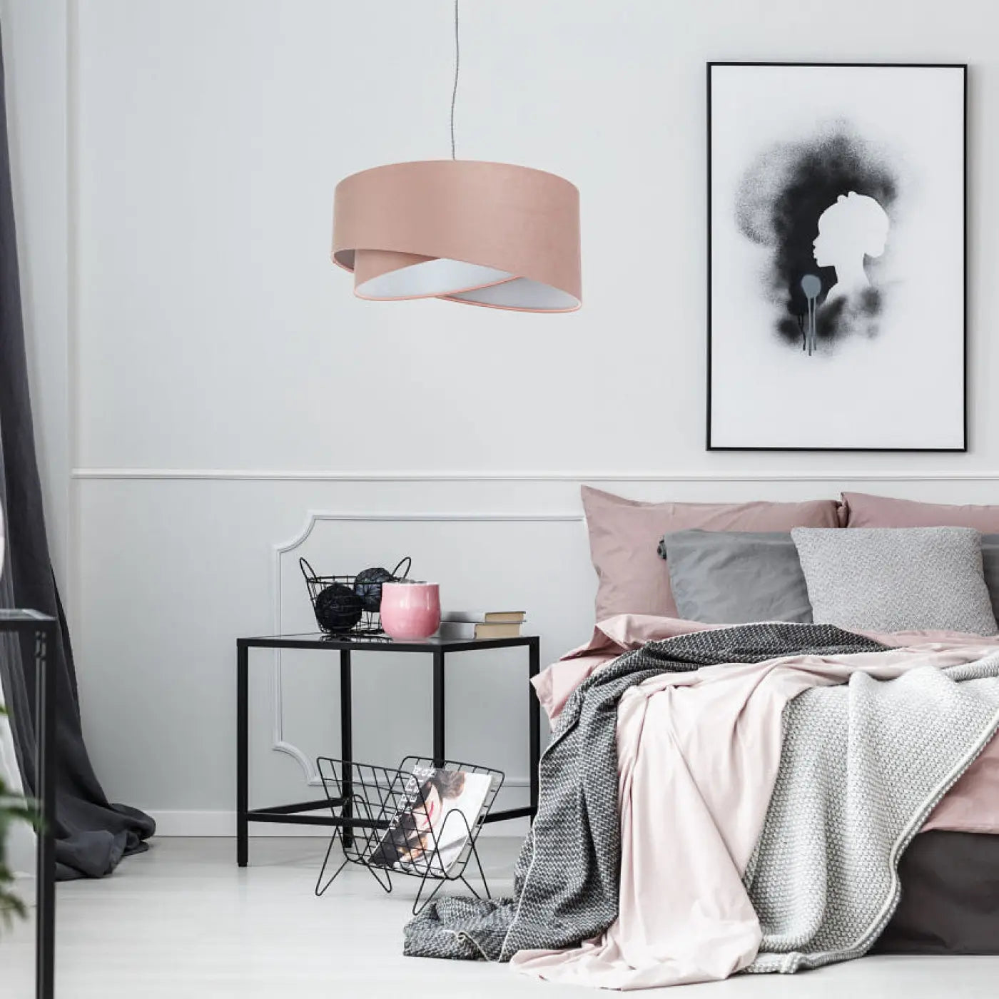 Suspension Luminaire (Vieux Rose/Gris Clair) en Tissu