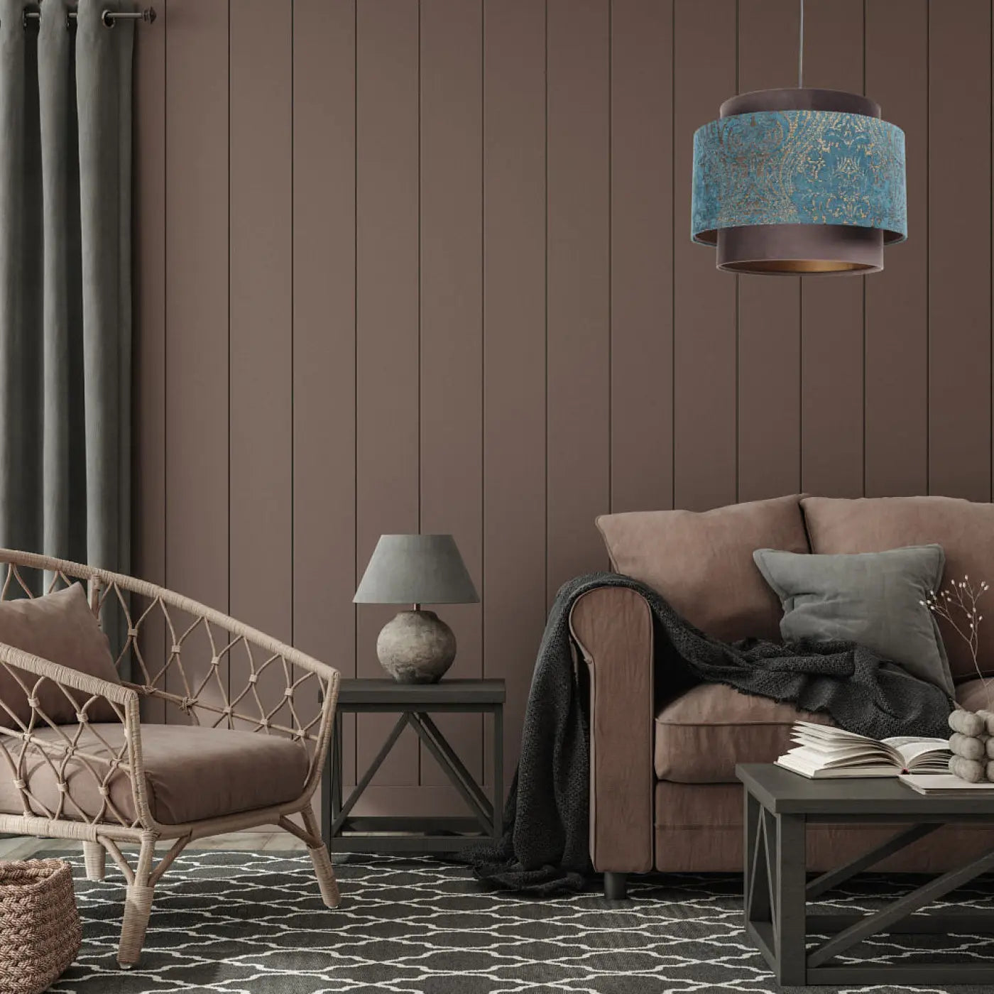 Suspension Luminaire Chic - Doblo (Marron/Turquoise/Cuivré)