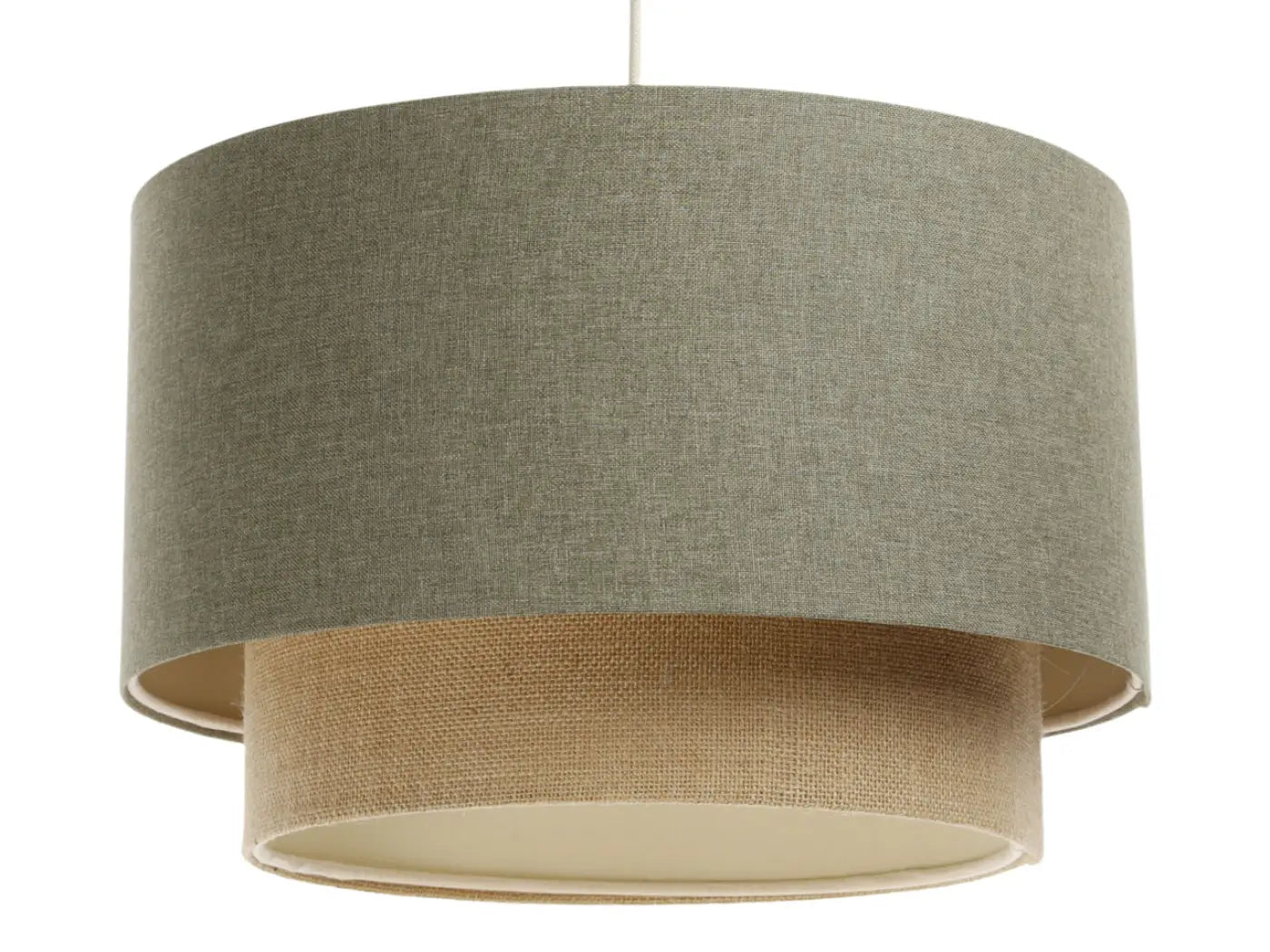 Suspension Luminaire en Tissu - Duo Boho Elegant (Vert Gris/Beige/Ecru)
