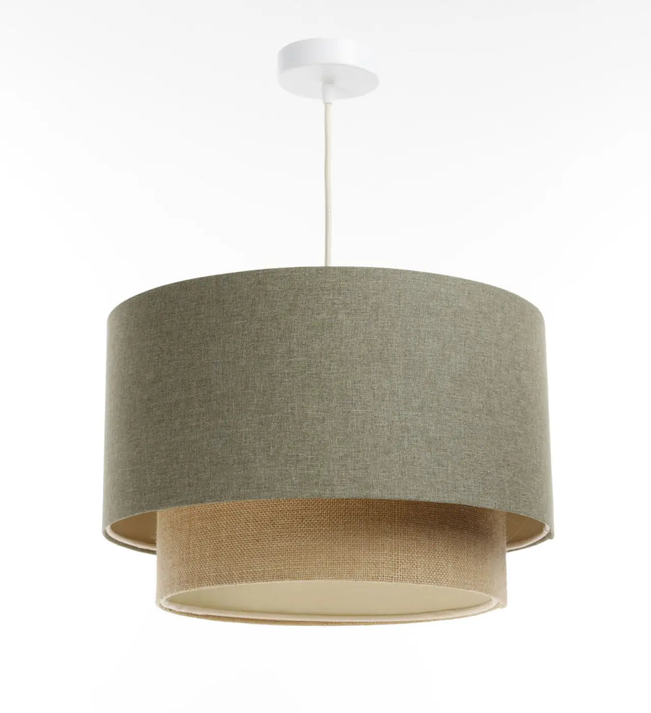 Suspension Luminaire en Tissu - Duo Boho Elegant (Vert Gris/Beige/Ecru)