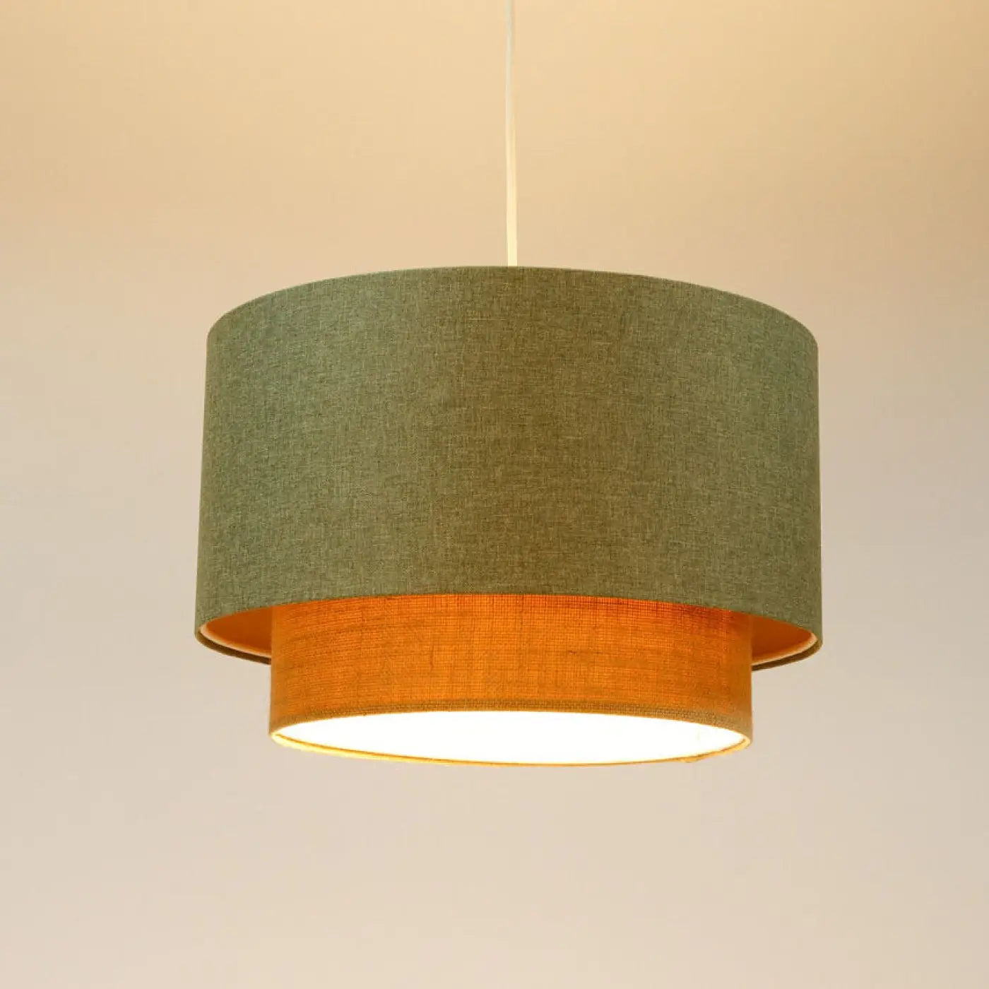 Suspension Luminaire en Tissu - Duo Boho Elegant (Vert Gris/Beige/Ecru)