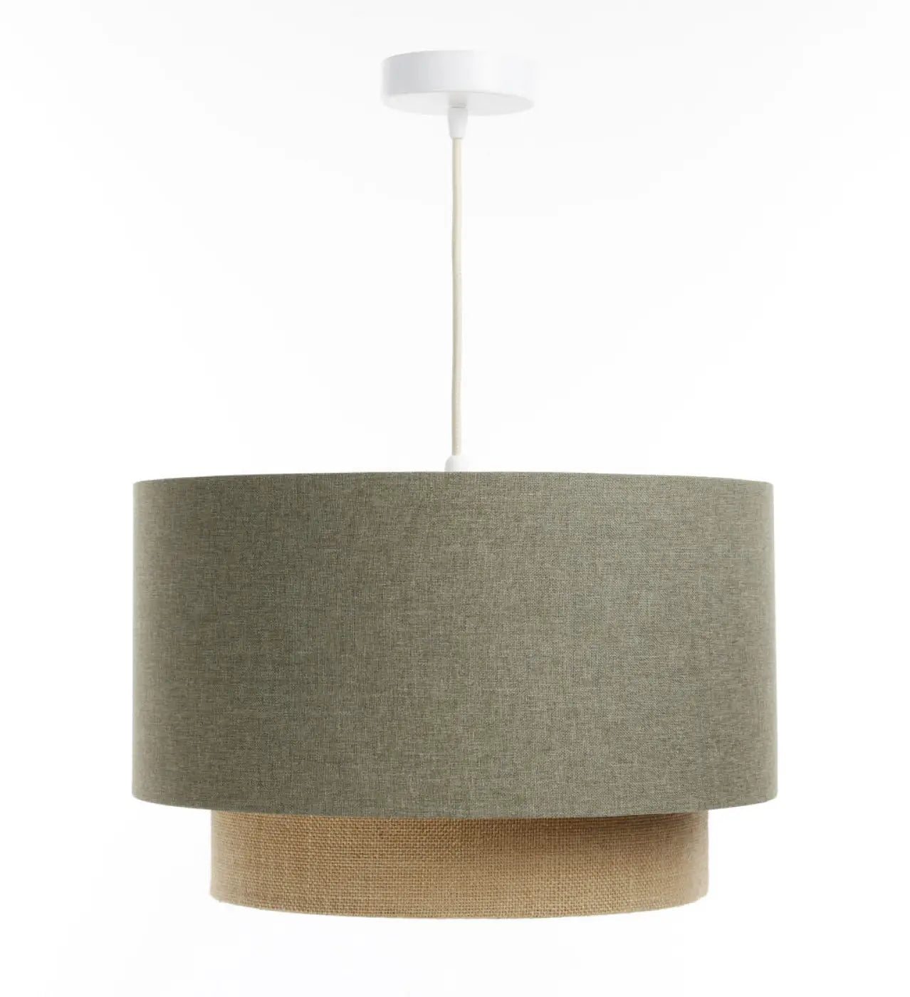 Suspension Luminaire en Tissu - Duo Boho Elegant (Vert Gris/Beige/Ecru)