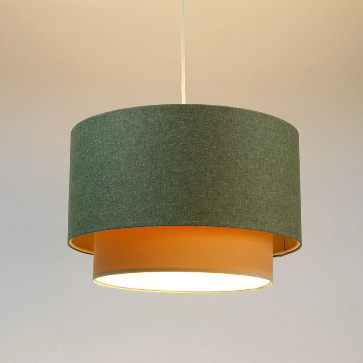 Suspension Luminaire en Tissu - Duo Boho Elegant (Vert Gris/Crème/Ecru)