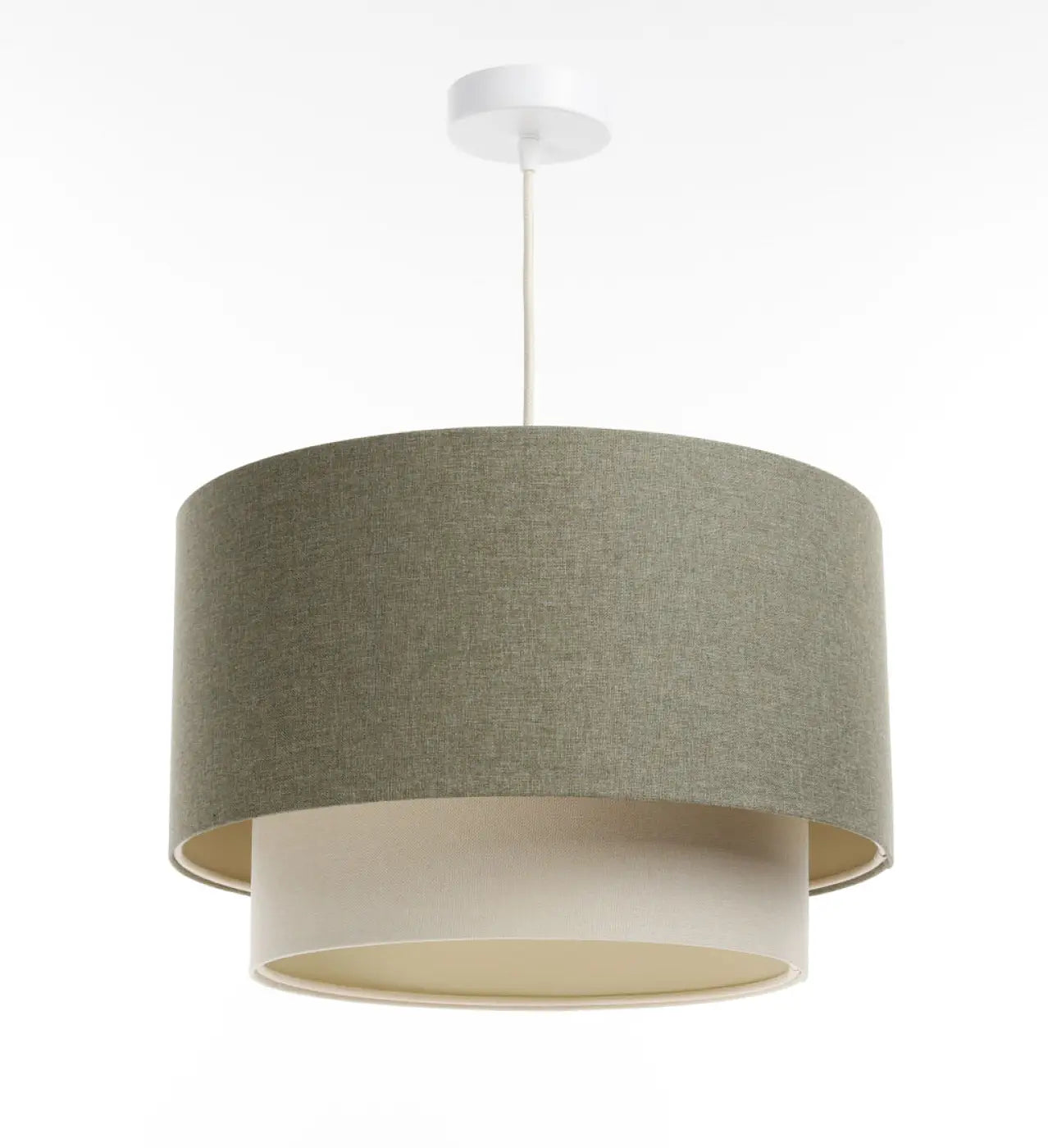 Suspension Luminaire en Tissu - Duo Boho Elegant (Vert Gris/Crème/Ecru)