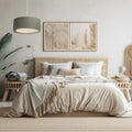 Suspension Luminaire en Tissu - Duo Boho Elegant (Gris Vert/Écru/Crème)