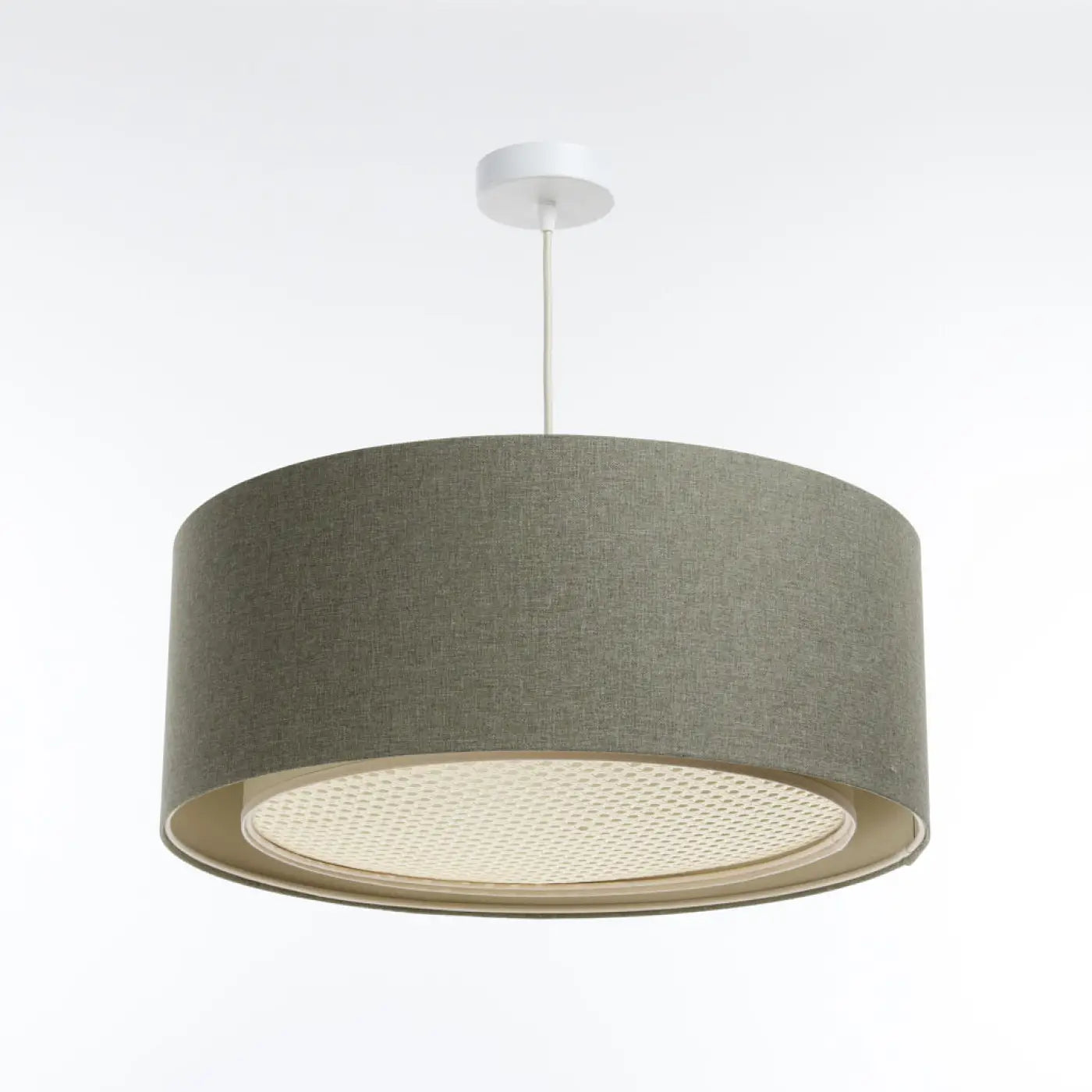 Suspension Luminaire en Tissu - Duo Boho Elegant (Gris Vert/Écru/Crème)