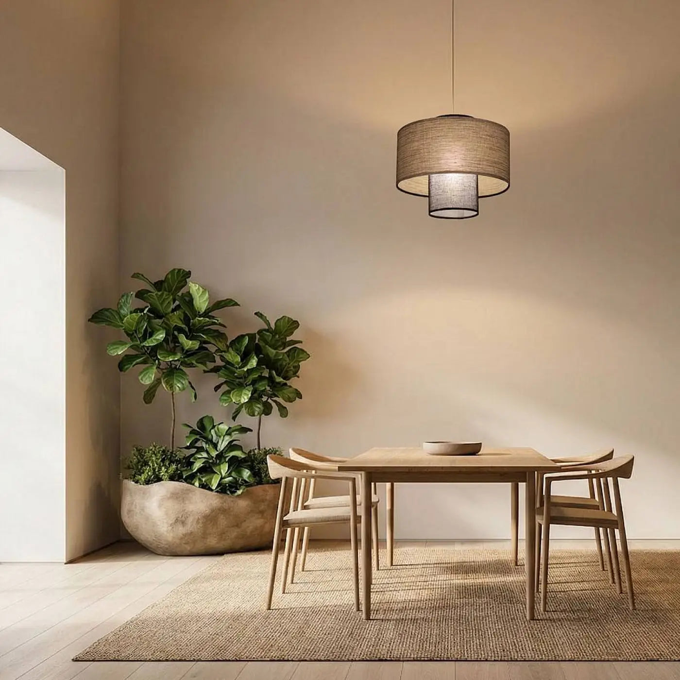 Suspension Luminaire en Tissu - Twin (Noir/Beige)