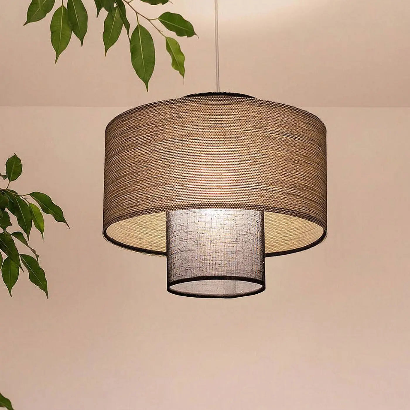 Suspension Luminaire en Tissu - Twin (Noir/Beige)