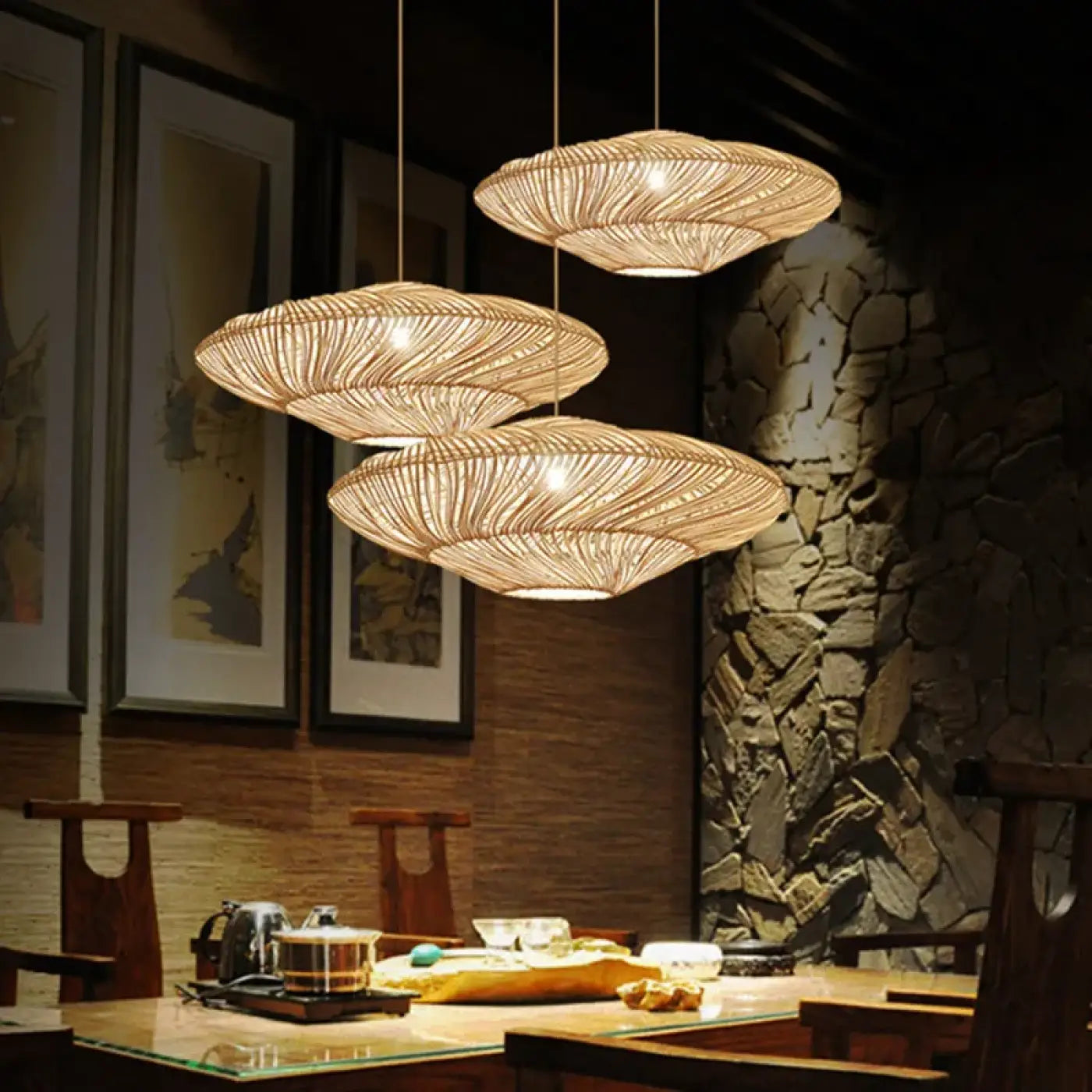 Suspension Luminaire Design en Rotin - Spiro