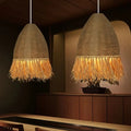 Suspension Luminaire Design en Rotin - Frange