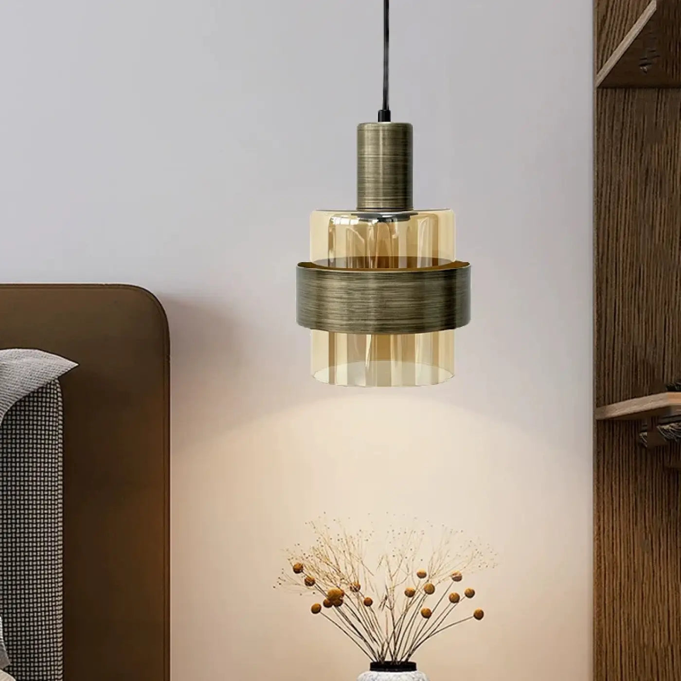 Suspension Luminaire Vintage en Verre - Ambre