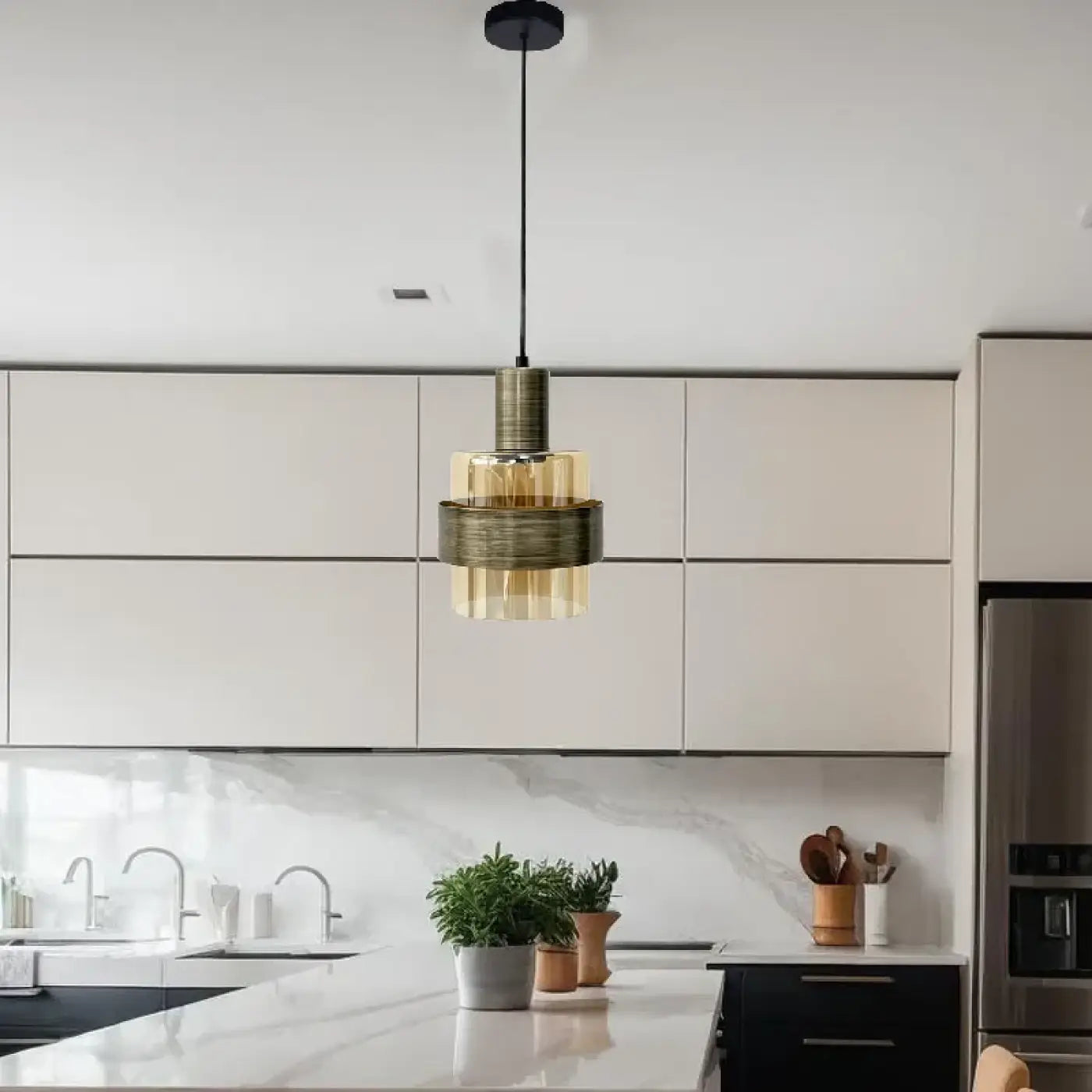 Suspension Luminaire Vintage en Verre - Ambre