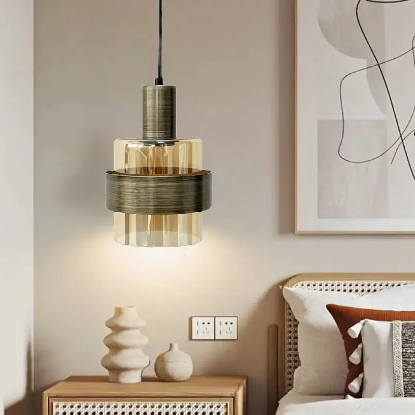Suspension Luminaire Vintage en Verre - Ambre